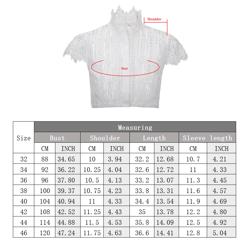 Damen Dirndlbluse Spitze Rundhals Trachtenbluse Weiß 32-46（20KB011）