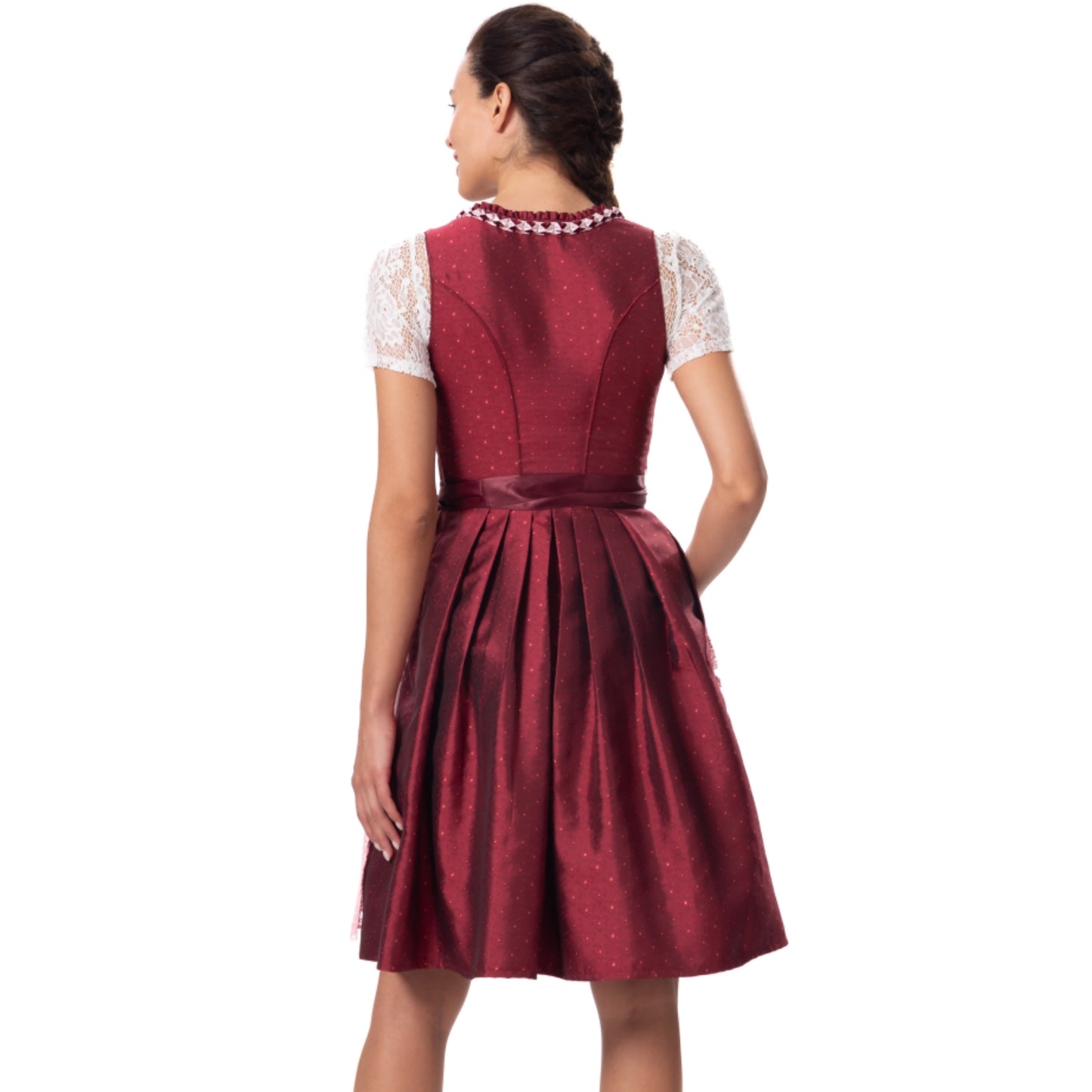 Kelliar Dirndl Rot Damen Darkrot Midi Trachten Dirndl Kleidung f. Oktoberfest Trachtenkleid Größ 34-44 Ohne Dirndlbluse