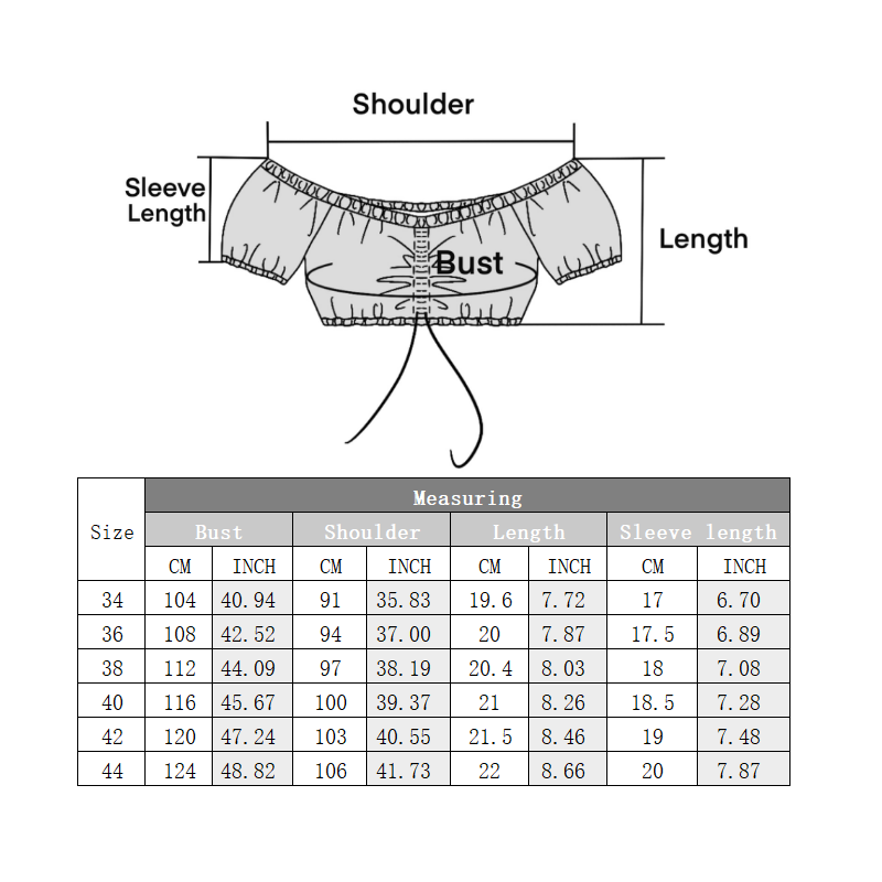 Damen Schulterfrei Dirndlbluse Kurzarm Spitzenbesatz Weiß 34-44（22JB83）