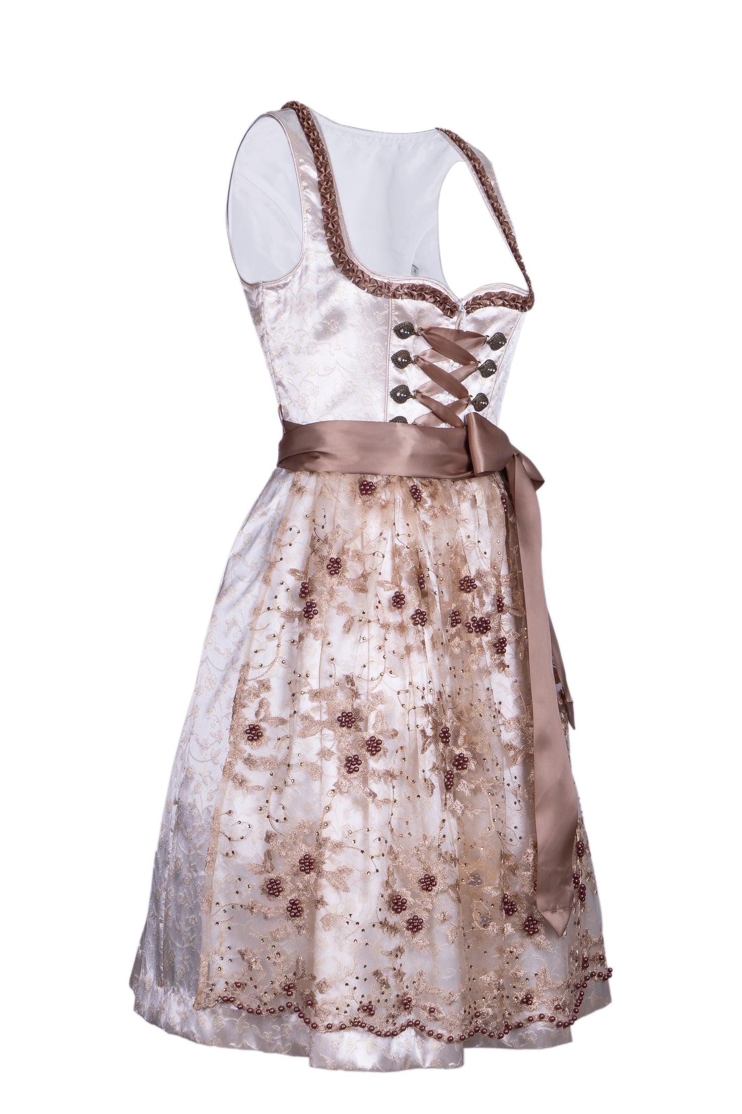 Dirndl Damen MIDI Trachtenkleid f. Oktoberfest Gelb mit Spitzenschürtz aus Spitz Ohne Dirndlbluse (21JD1060)