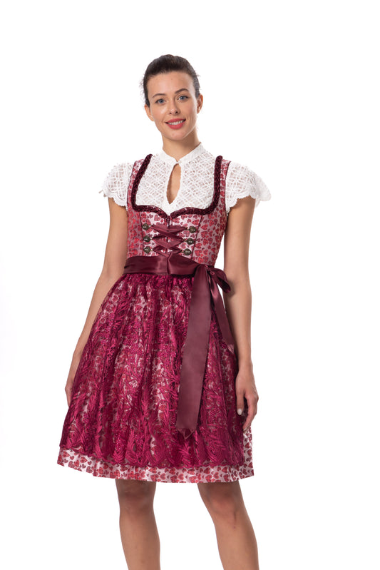 Damen Dirndl Midi Trachtenkleid mit Spitzenschürze 34-44(20JD3160)