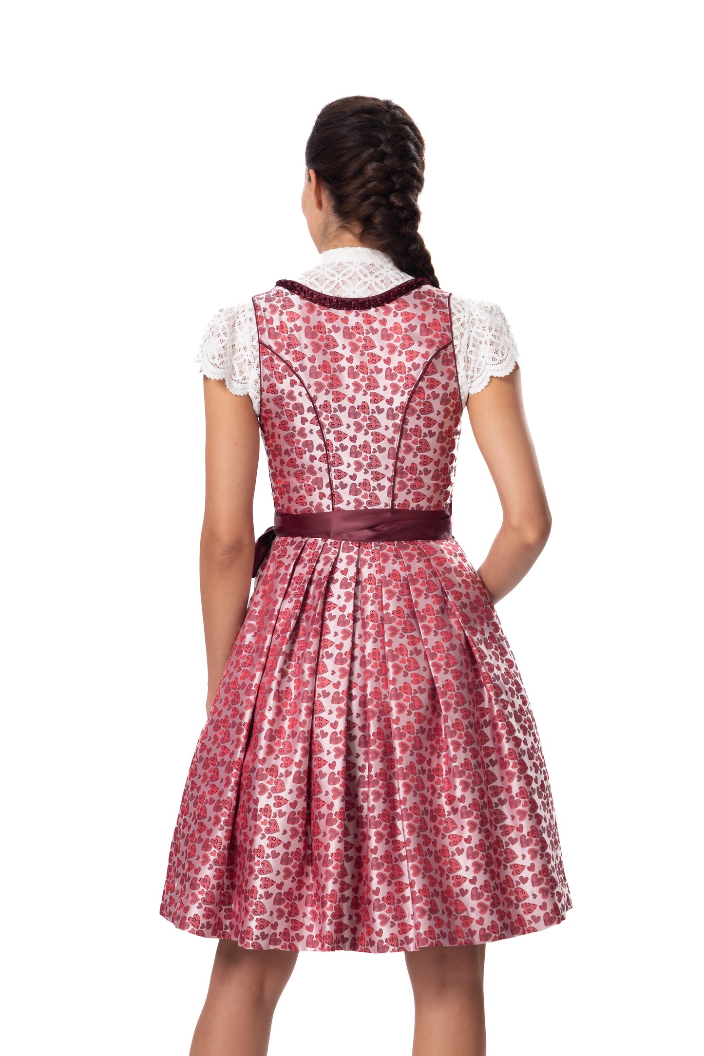 Damen Dirndl Midi Trachtenkleid mit Spitzenschürze 34-44(20JD3160)